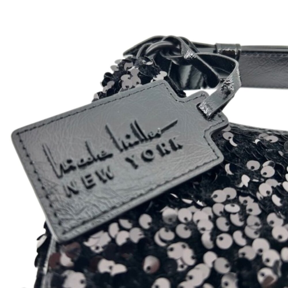 Nicole Miller New York Black Sequin Shoulder Bag Evening Purse Handbag Y2K Style